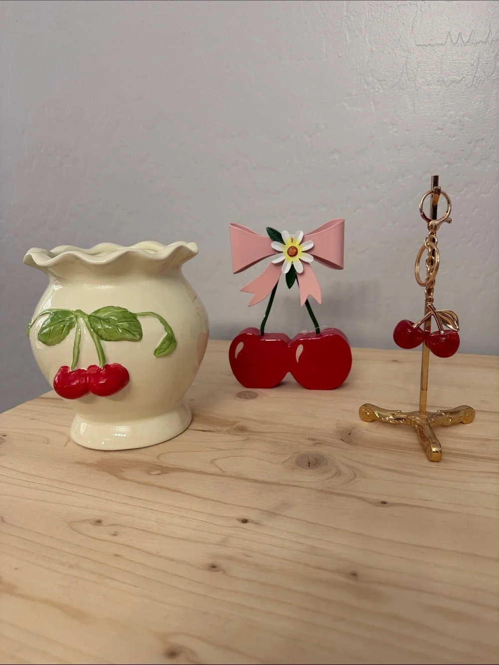 Cherry Ceramic Vase & Cherry Decor Trio
